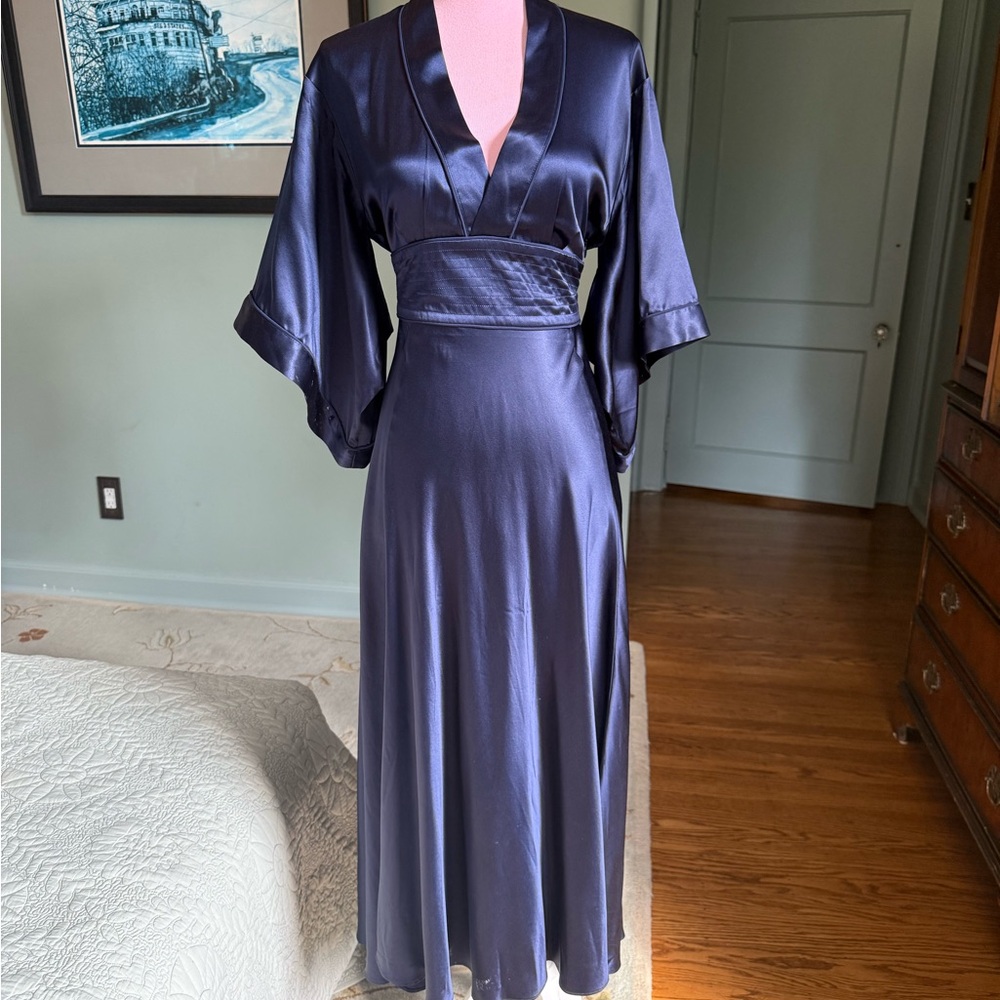 Silk Kimono Midi Dress Navy Blue Banana Republic Size 4